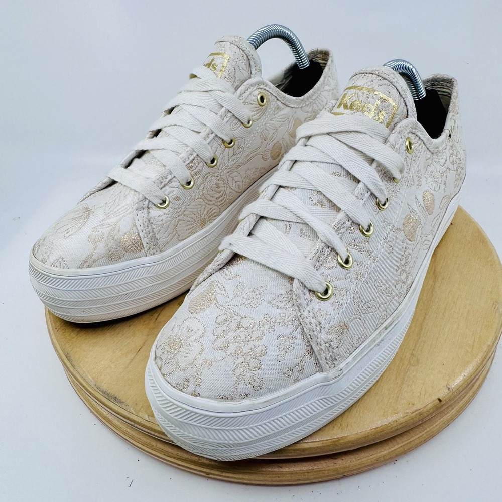 Keds x Rifle Paper Co Triple Kick Colette Womens 7 Ivory Gold Floral Shoes